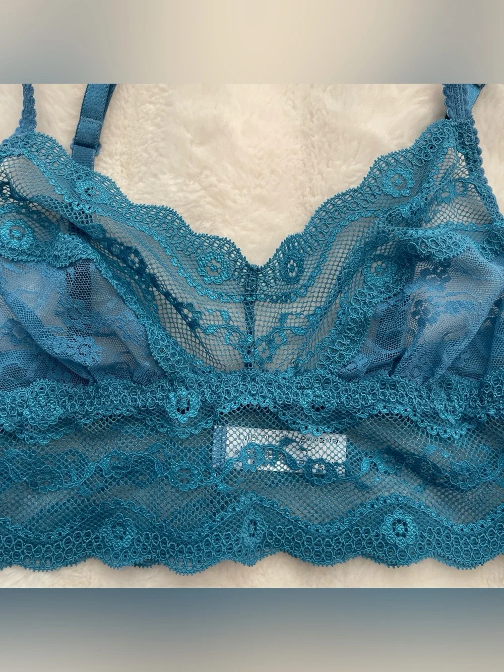 b.tempt'd by Wacoal Lace Kiss Sheer Unlined Bralette Faience blue Size S